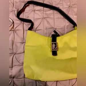 Ralph Lauren neon yellow-green leather brown detail shoulder bag